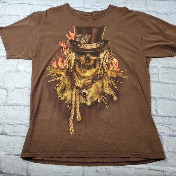 Card Shark Skull Scarecrow Brown Halloween T-shirt size Medium - Picture 1 of 8